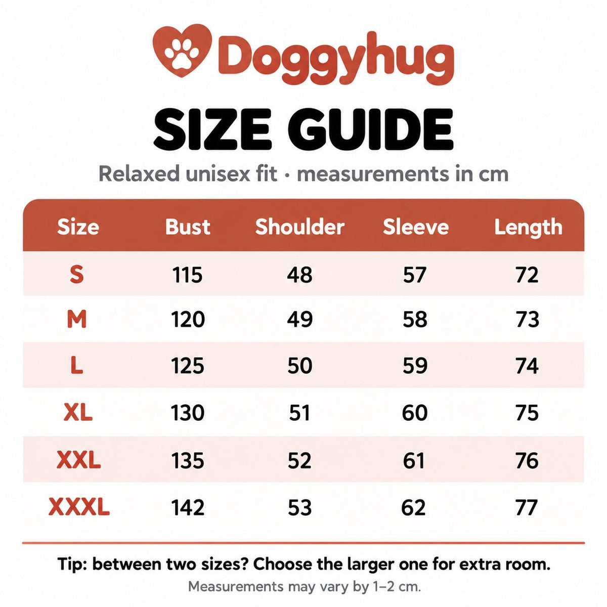 Doggyhug size guide