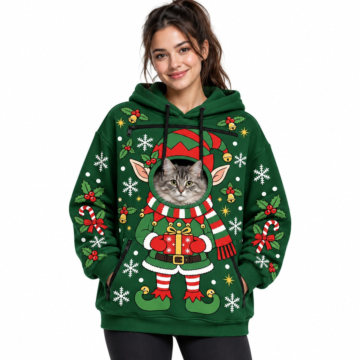 Christmas Hoodie With a Peek-Out Hole for Your Pet